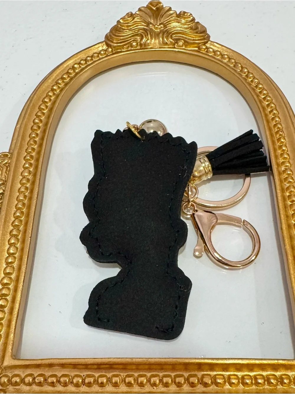 New Yellow Crystal Embellished Bart Simpson Keychain with Black Tassel